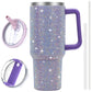40 oz Tumbler with Handle and Flip Straw Lid, Vacuum Insulated Leak Proof Double Walled Stainless Steel Travel Mug Tumblers, Maintains Cold Ice and Heat for Hours(Leopard Brown Tumbler)