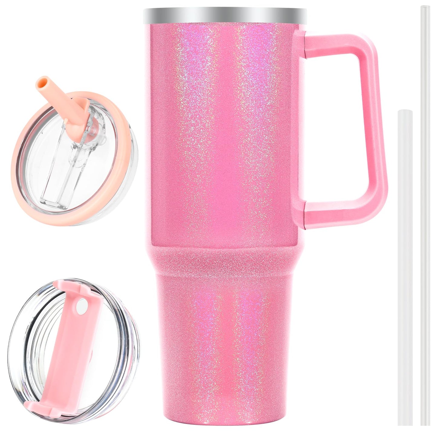 40 oz Tumbler with Handle and Flip Straw Lid, Vacuum Insulated Leak Proof Double Walled Stainless Steel Travel Mug Tumblers, Maintains Cold Ice and Heat for Hours(Leopard Brown Tumbler)