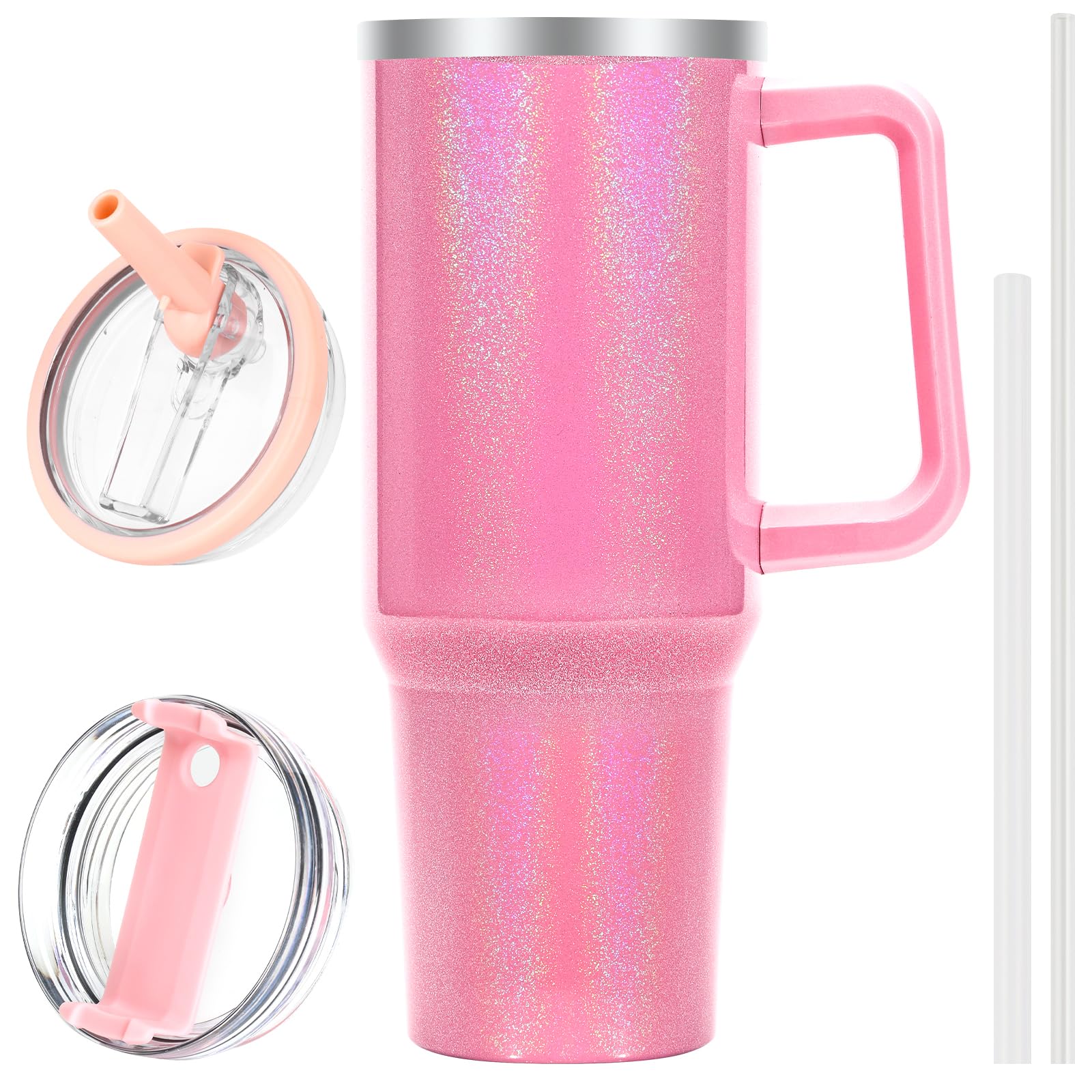 40 oz Tumbler with Handle and Flip Straw Lid, Vacuum Insulated Leak Proof Double Walled Stainless Steel Travel Mug Tumblers, Maintains Cold Ice and Heat for Hours(Leopard Brown Tumbler)