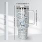sweet grain 40 oz Tumbler with Handle and Straw, Stainless Steel White Leopard Print Tumbler and Straw Lid, Double Vacuum Cheetah Cup, Keeps Drinks Cold Up to 24 Hours