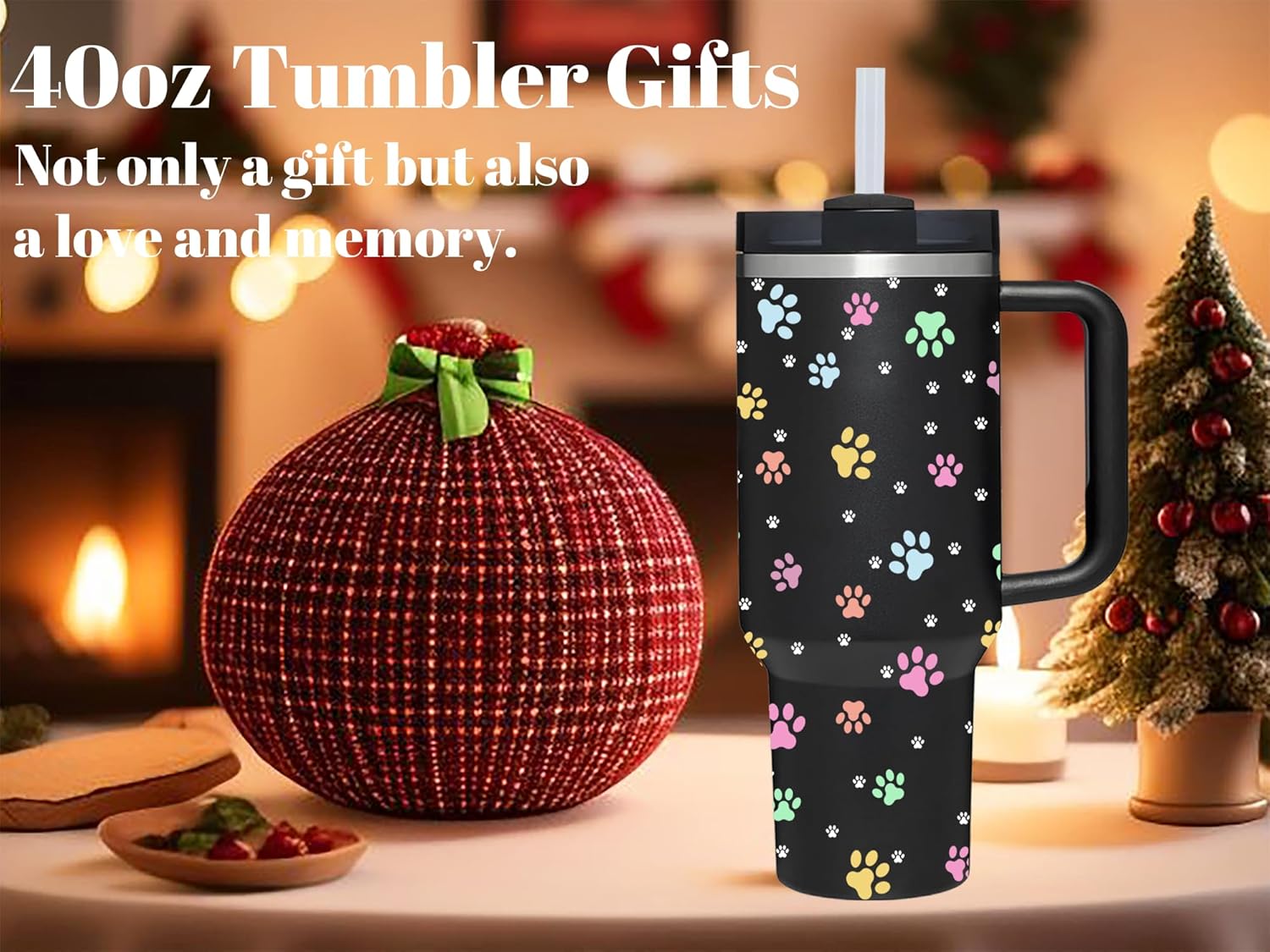 AMZUShome 40 OZ Paw Tumbler with Handle.Dog Cat Lover Paw Gifts.Unique Birthday Christmas Gifts for Dog Cat Paws Lover.Personalized 40 OZ Paws Tumbler Gifts for Women Men.