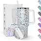 sweet grain 40 oz Tumbler with Handle and Straw, Stainless Steel White Leopard Print Tumbler and Straw Lid, Double Vacuum Cheetah Cup, Keeps Drinks Cold Up to 24 Hours